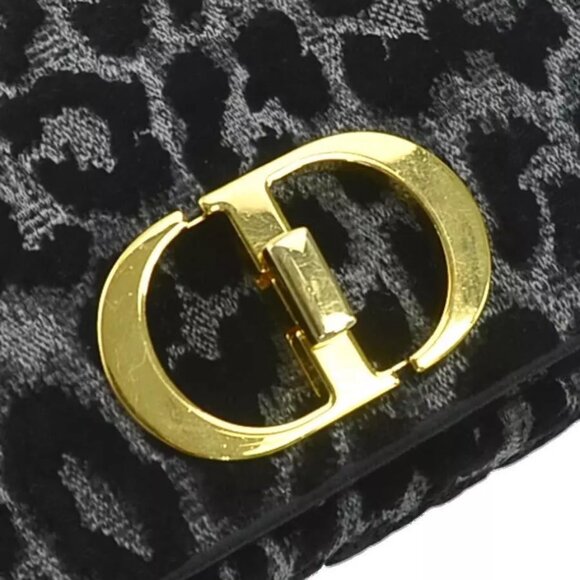 Auth Christian Dior Leopard Caro Shoulder Bag Gray/Black Velvet/Canvas - Picture 7 of 16